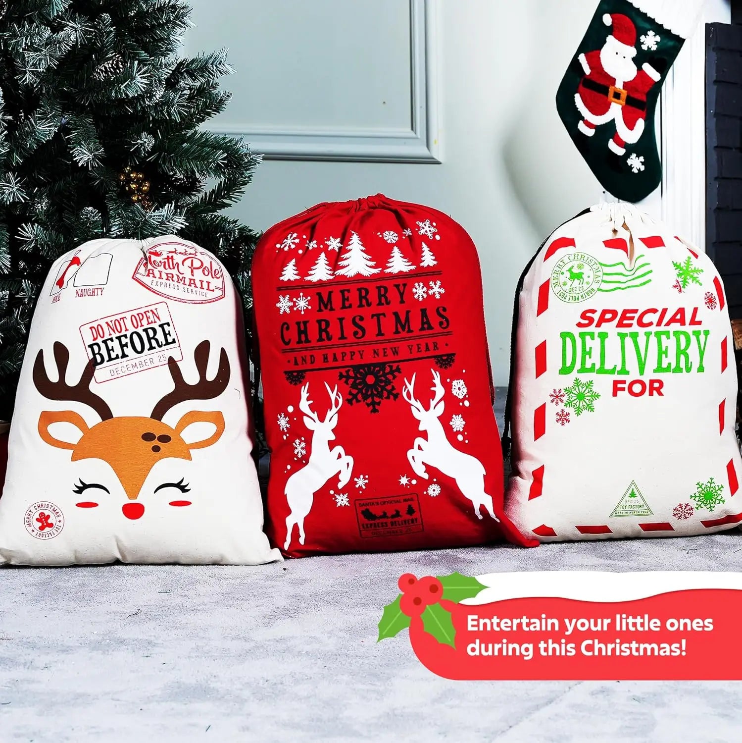 Pack Large Santa Sack Canvas Christmas Gift Bags with Drawstring