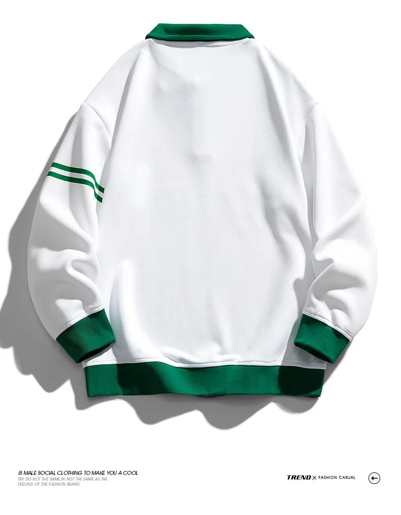 Men Oversized Contrasting Colors Lapel Sweatshirt
