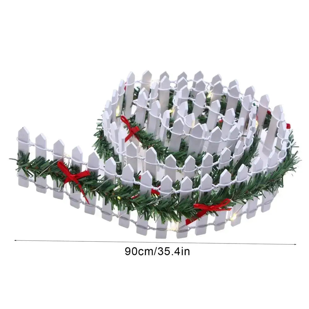 LED Wooden Christmas Tree Fence – Mini Picket Garden & Holiday Decoration White / United States