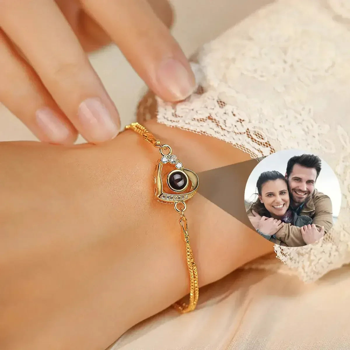 18K Gold Personalized Projection Bracelet Custom Photo Love Bracelet for Women SILVER PLATED / 16CM / United States