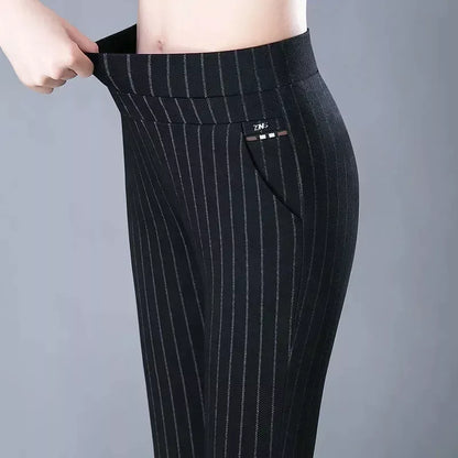 Elastic Waist Casual Straight Pants Stripes / M