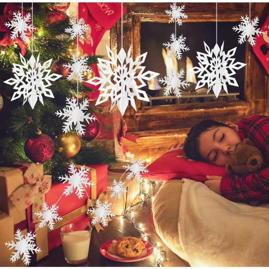 24PCS 3D White Paper Snowflake Decorations