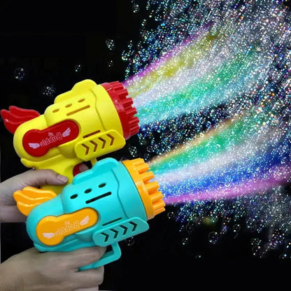 Bubble Gun Kids Toys Automatic Soap Rocket Bubbles Machine Outdoor Wedding Party Toy Birthday Gifts 29 holes Yellow