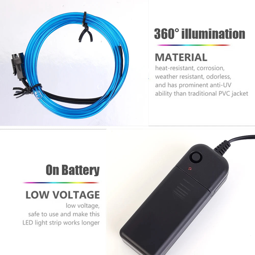 Flexible Neon EL Wire LED Light – 1M/3M/5M Multicolor Rope Tube Minx