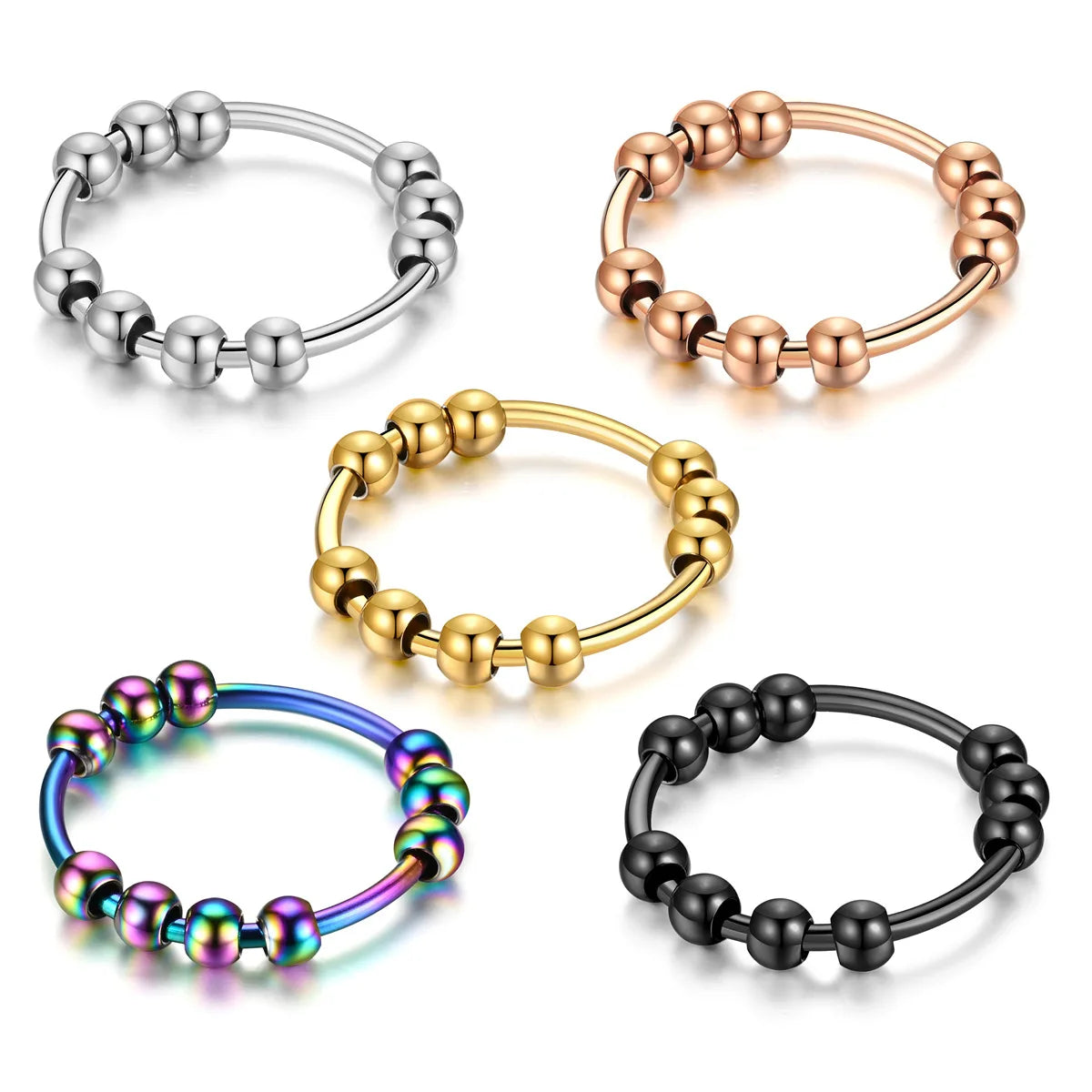 New Stainless Steel Beads Anxiety Rings Stress Relief