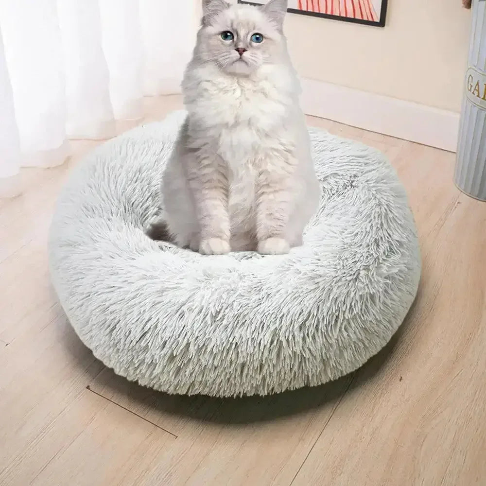 Round Dog Bed House Dog Mat Long Plush Cats Nest USB Heating Dog Basket Pet Cushion Soft Sleeping Pets Winter Warmth Supplies Gray / M / United States