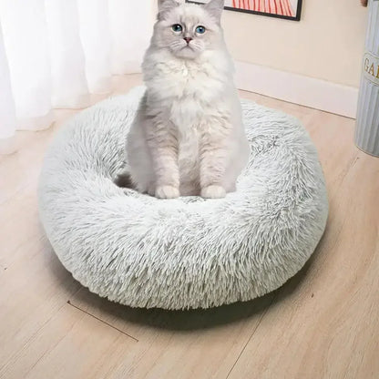 Round Dog Bed House Dog Mat Long Plush Cats Nest USB Heating Dog Basket Pet Cushion Soft Sleeping Pets Winter Warmth Supplies Gray / M / United States