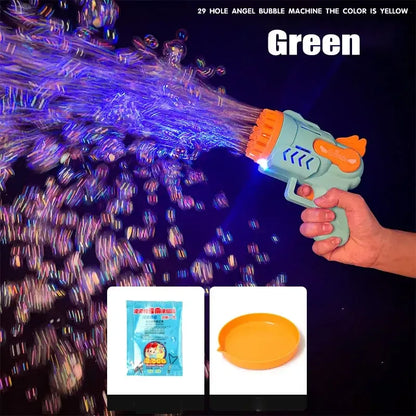 Bubble Gun Kids Toys Automatic Soap Rocket Bubbles Machine Outdoor Wedding Party Toy Birthday Gifts 29 holes Green