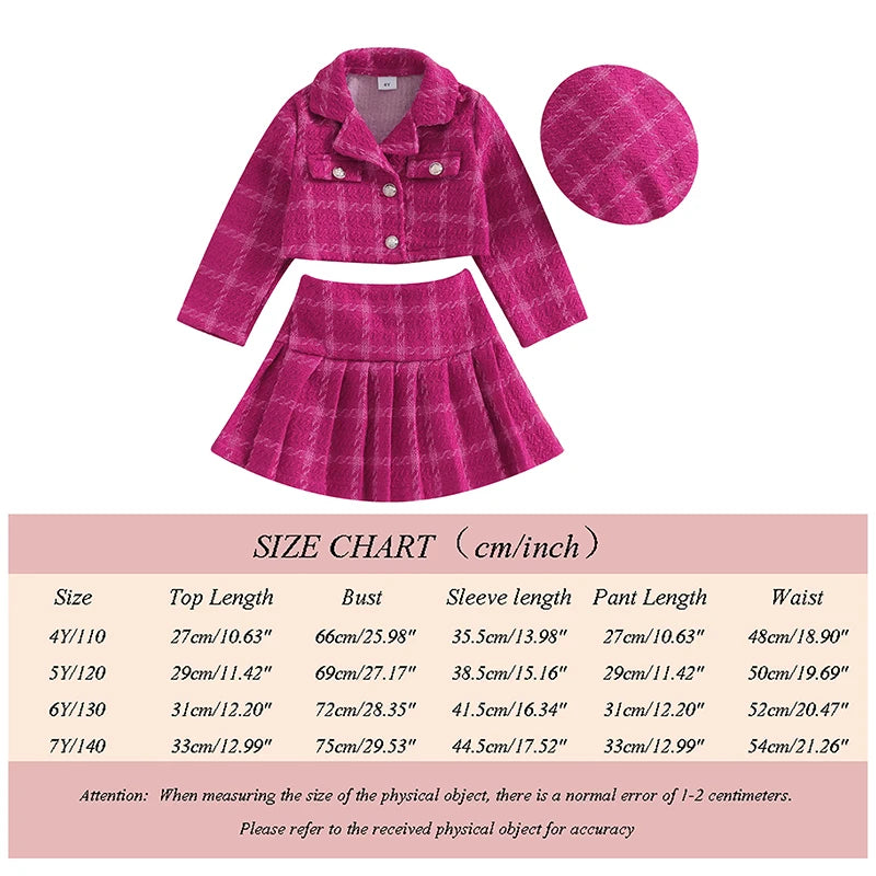 Blazer Coat , pleated Skirt and Beret Sets for Children