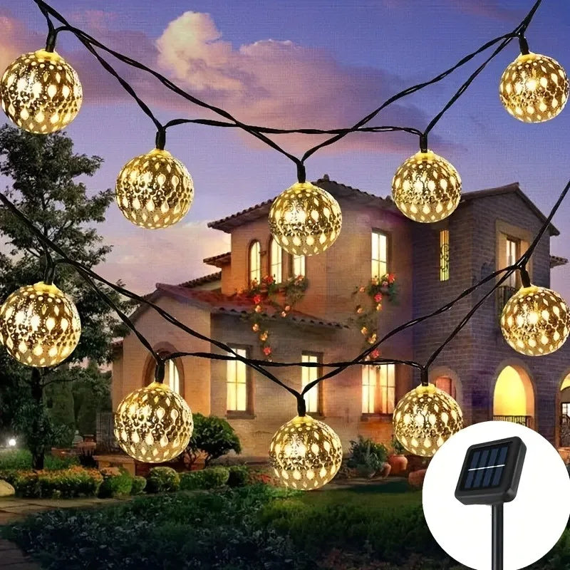 Solar Moroccan String Lights Metal Spherical Outdoor Fairy Lights