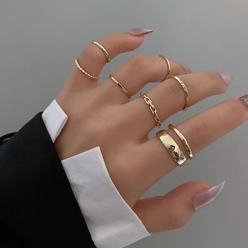 7pcs Jewelry Rings Hollow Round