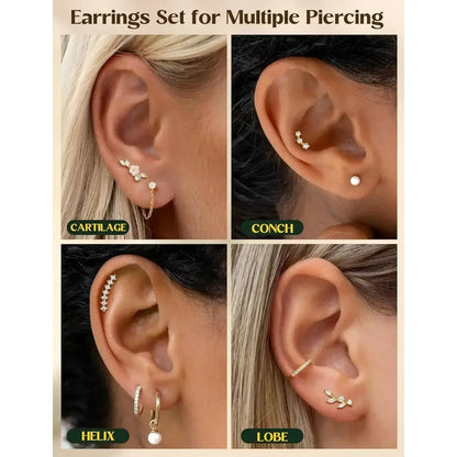 9PCS Surgical Stainless Steel Cartilage Earrings Set – CZ Flat Back Studs for Helix, Daith, Tragus Piercing United States / 18G / Gold