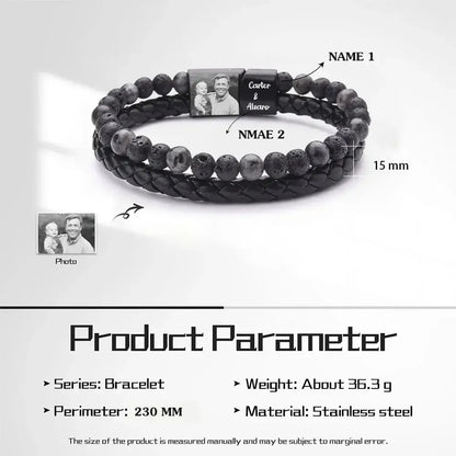 Personalize Men Photo Bracelets with Beads 2 Names Color B