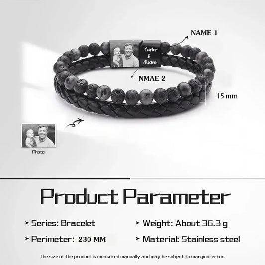 Personalize Men Photo Bracelets with Beads 2 Names Color B