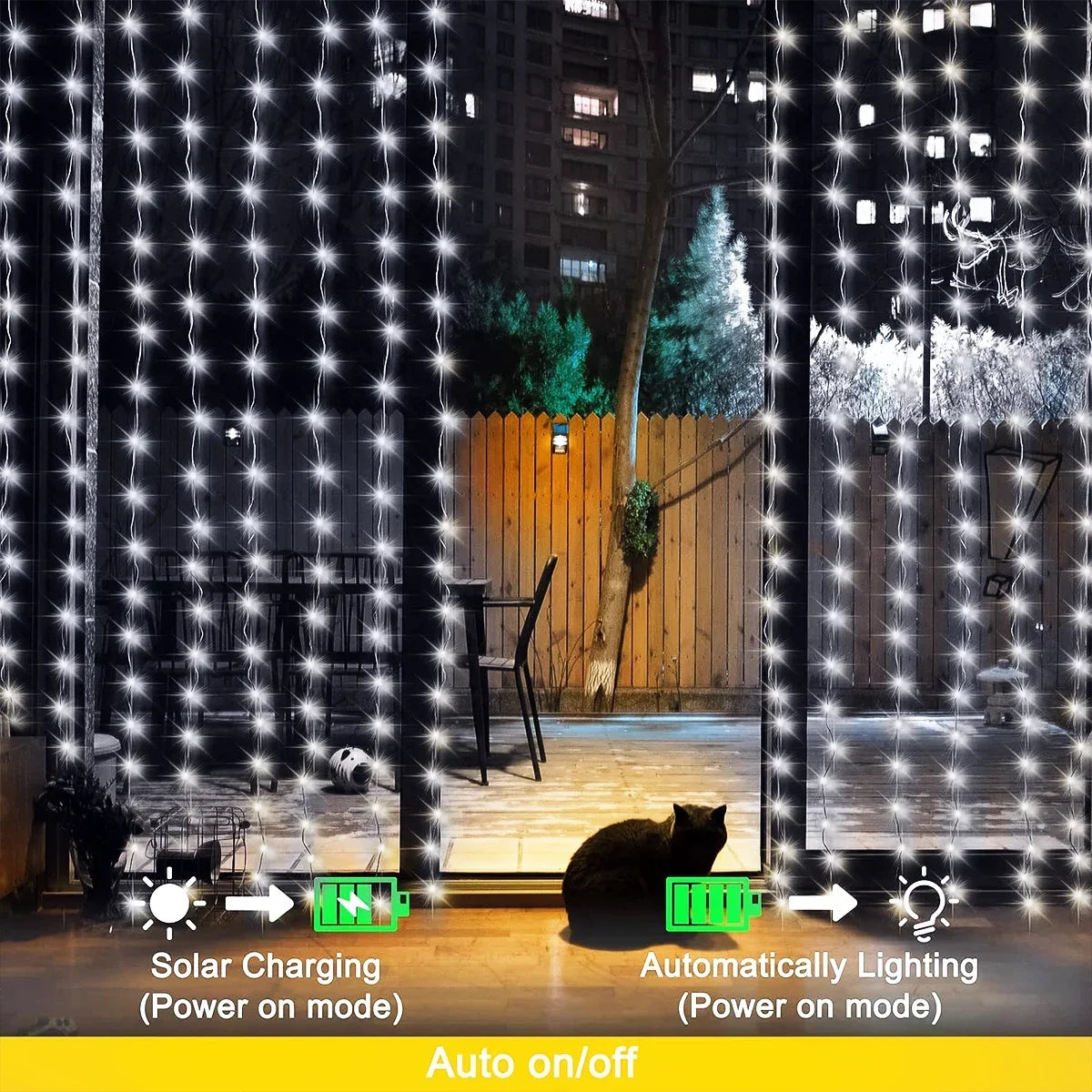 Solar Curtain Fairy Lights – 8-Mode Outdoor LED String