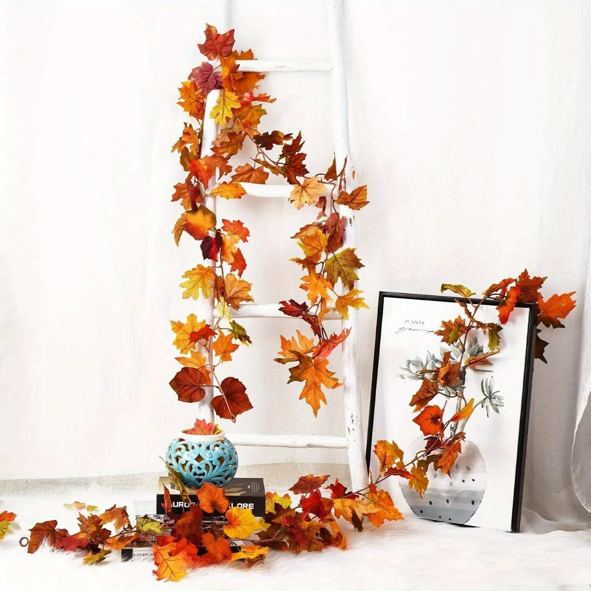 2Pcs Fall Garland Maple Leaf, 5.9ft Hanging Garland Thanksgiving Decor for Home