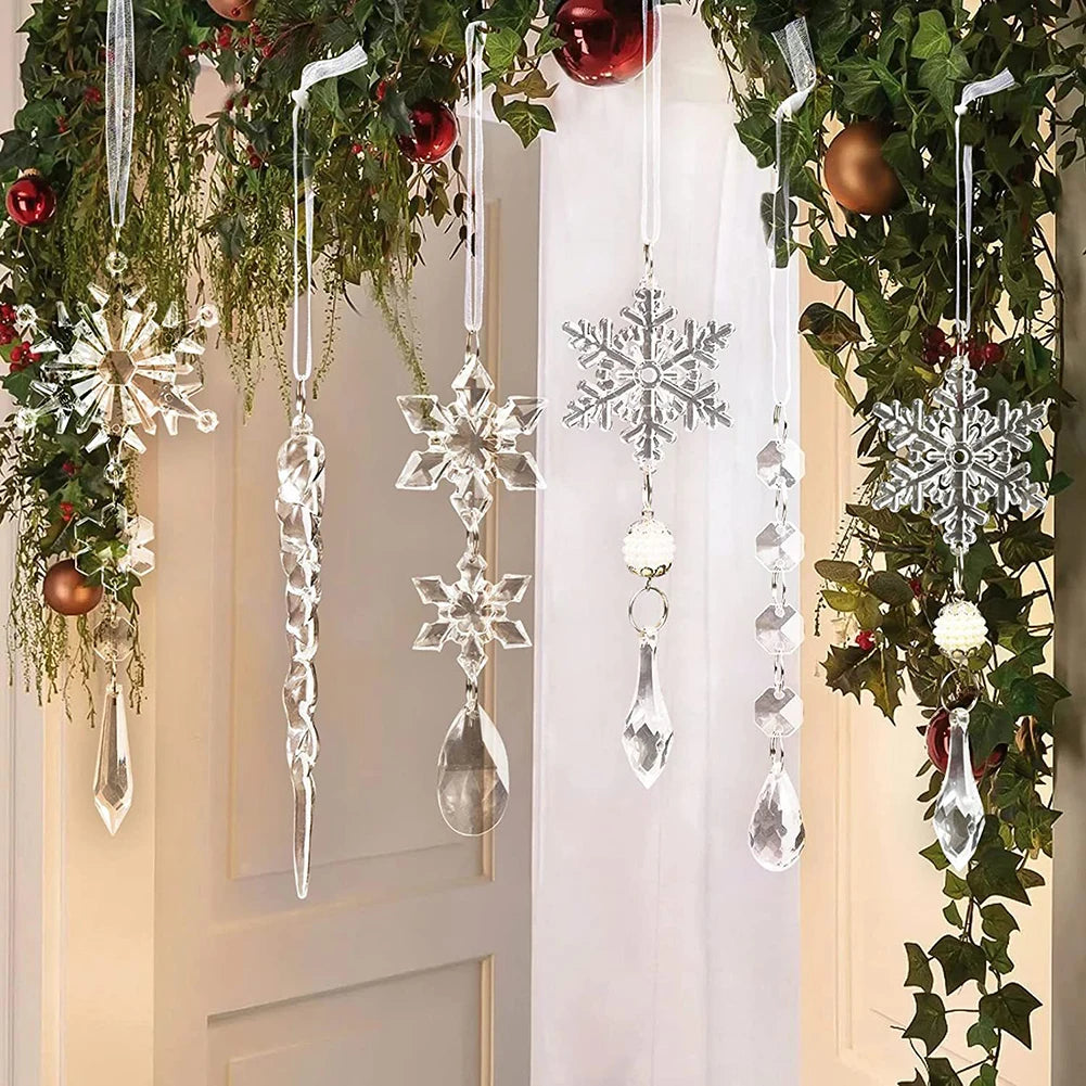 10Pcs Acrylic Crystal Snowflake & Icicle Ornaments