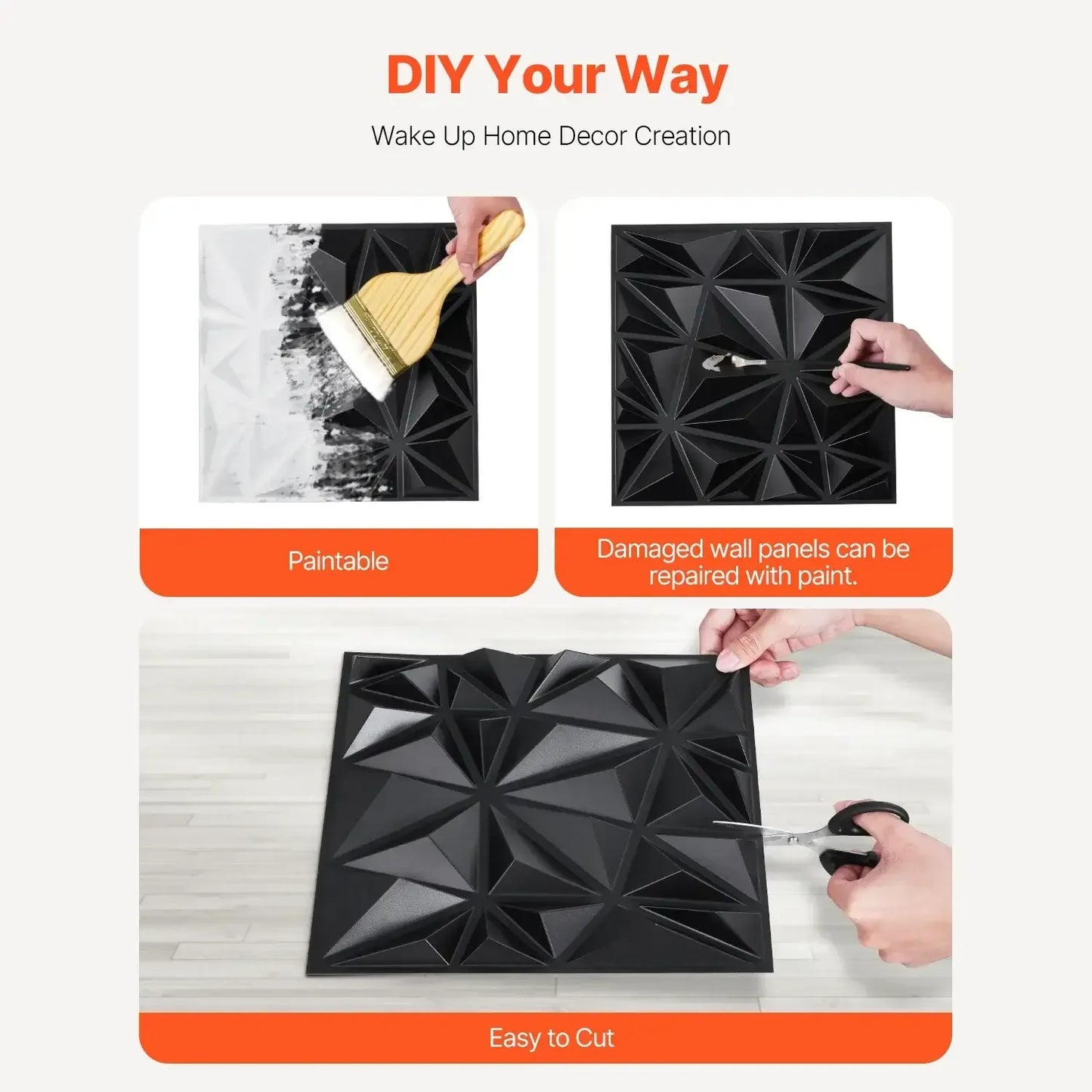 VEVOR 3D PVC Wall Panels – Modern Minimalist Diamond Design 30x30cm C / United States