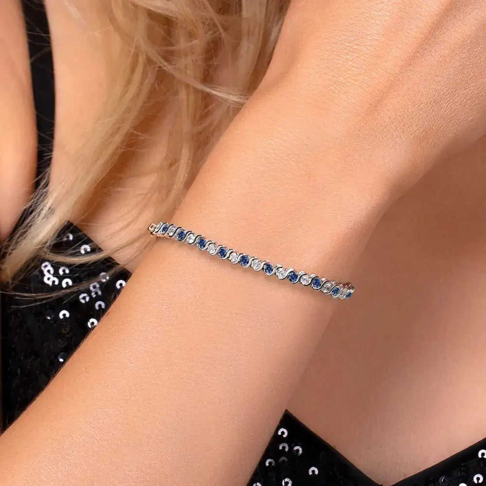 Shopminx Sterling Silver Sapphire Tennis Bracelet for Women Silver / United States