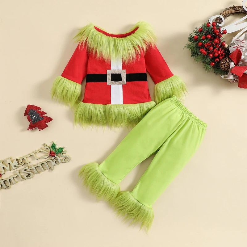 Kids’ Christmas Plush Pants Set – Boys & Girls 2-Piece Holiday Outfit