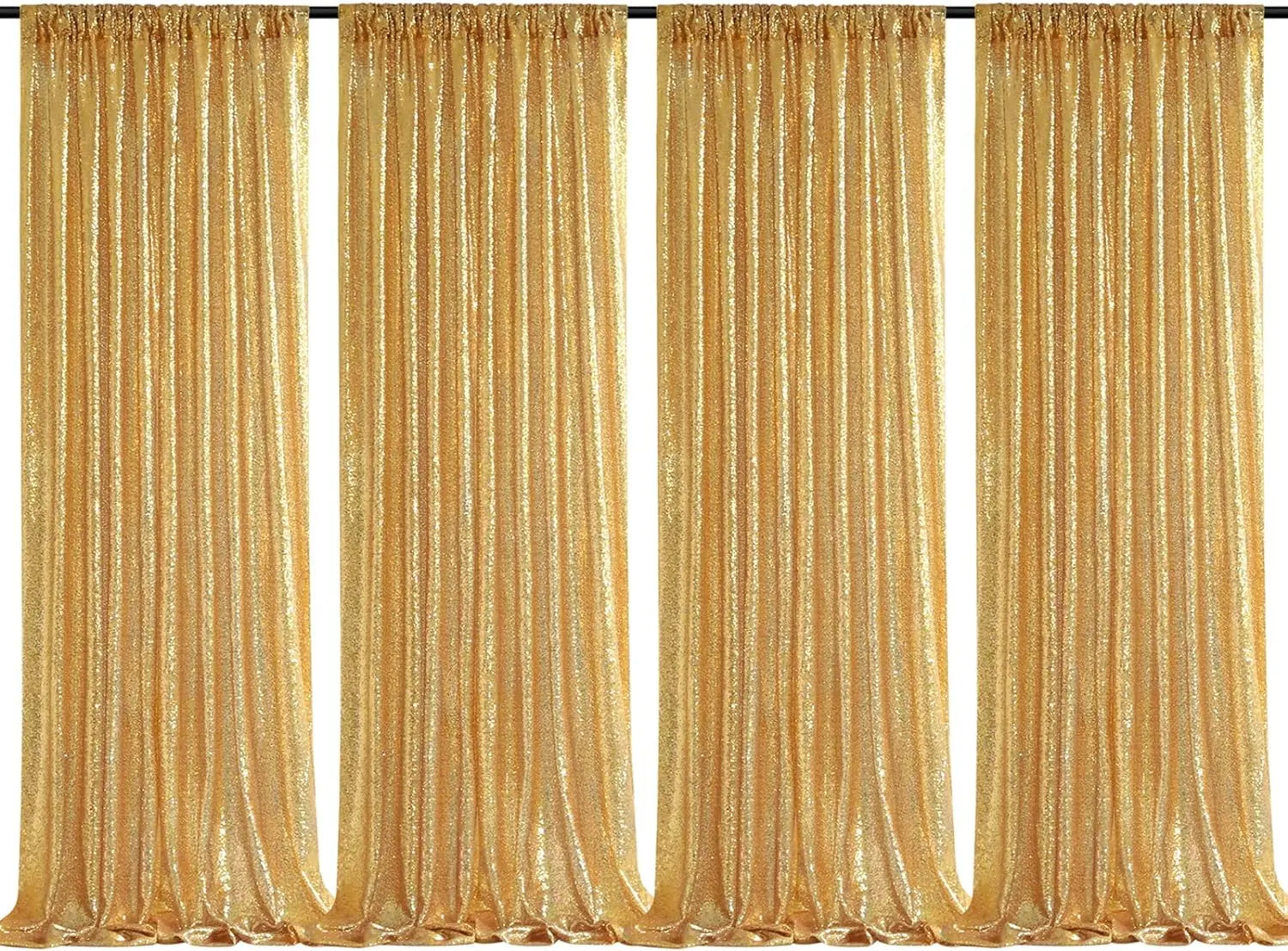 Gold Sequin Backdrop Curtains 4-Pack – 2×8FT Glitter Panels for Events
