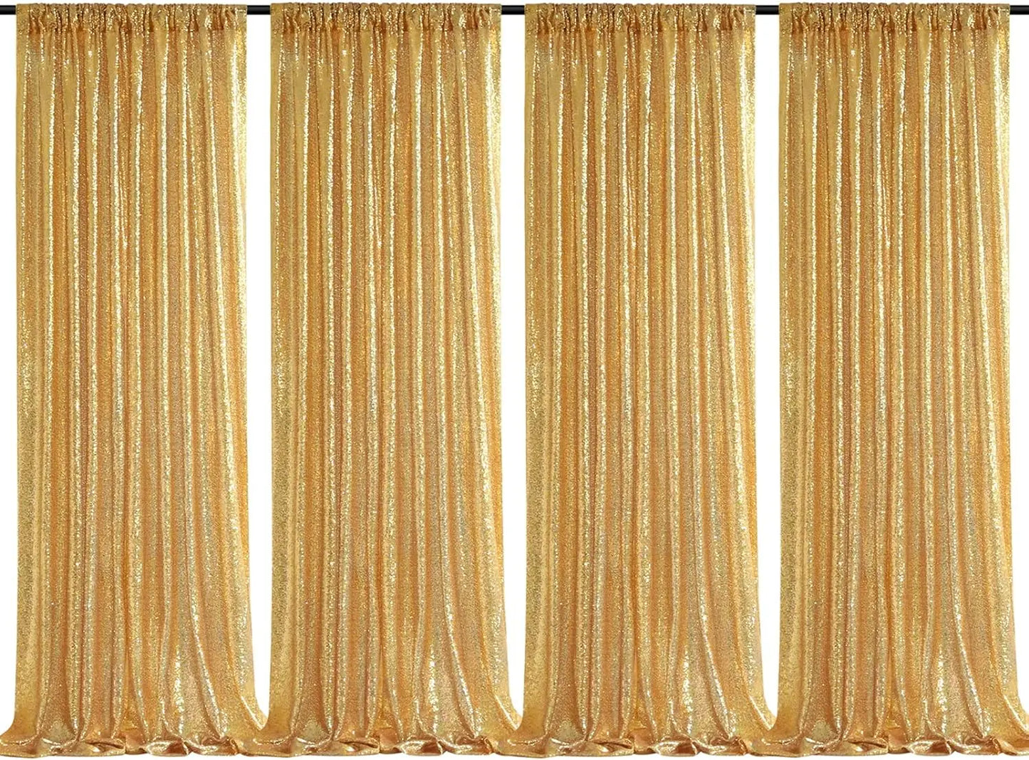 Gold Sequin Backdrop Curtains 4-Pack – 2×8FT Glitter Panels for Events Gold / 4Pcs-2ft x 8ft / United States