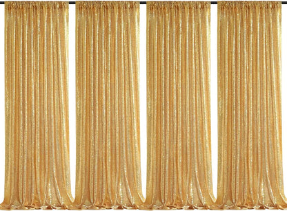 Gold Sequin Backdrop Curtains 4-Pack – 2×8FT Glitter Panels for Events Gold / 4Pcs-2ft x 8ft / United States