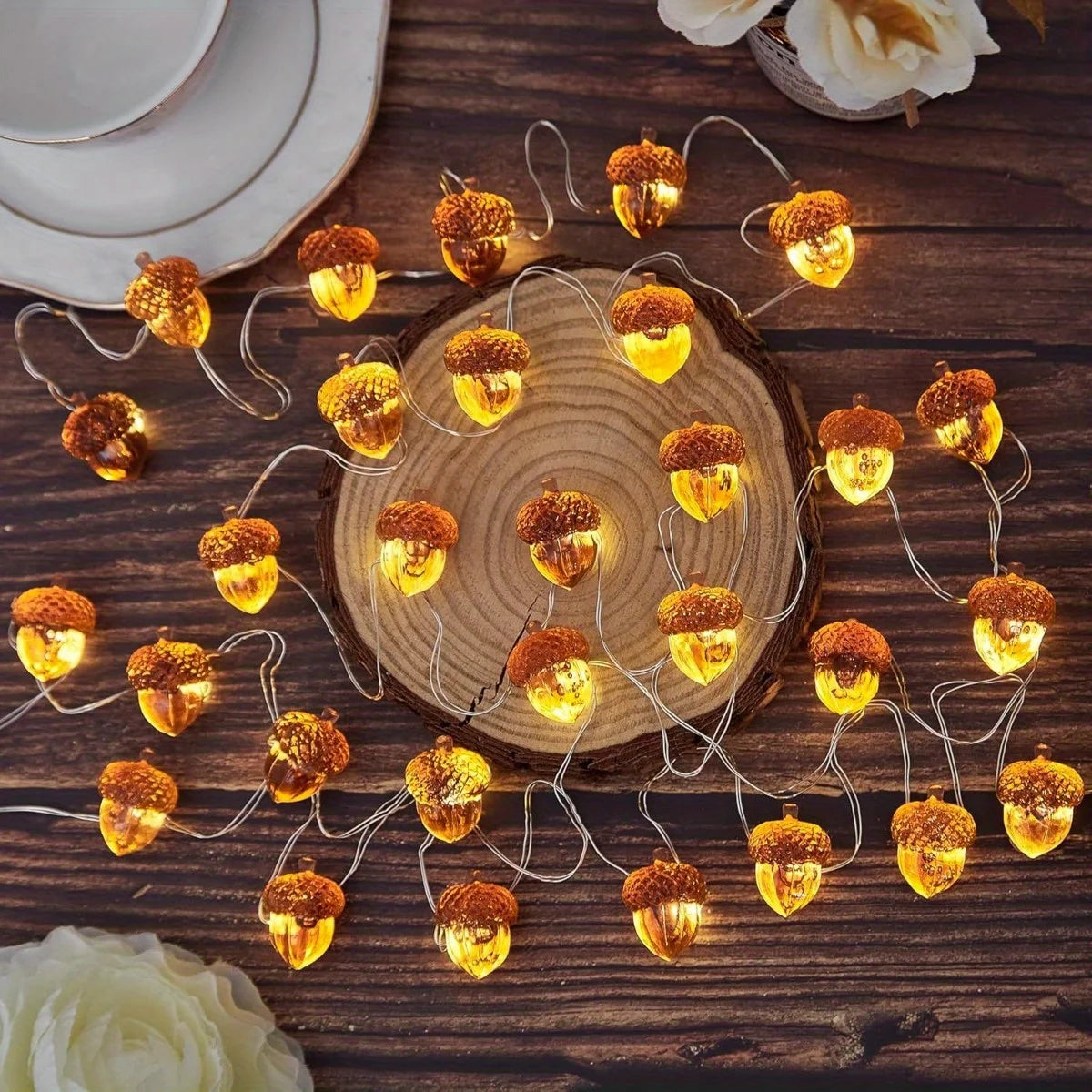 Acorn String Lights Thanksgiving Decorations Fairy Lights 30 LEDs 9.8ft Battery 1PC 2M20LED / United States