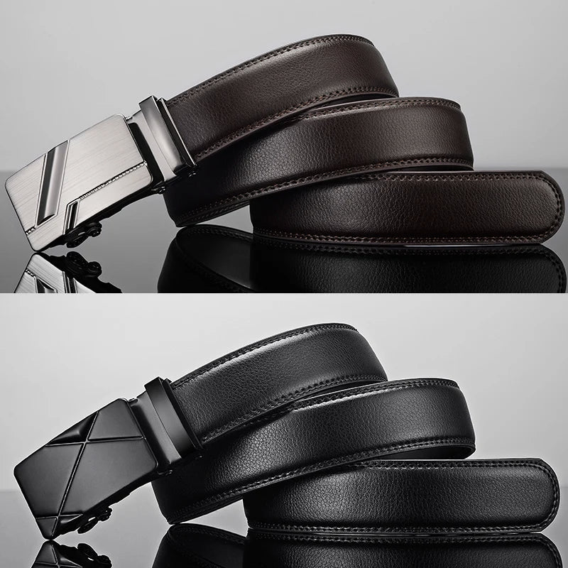 Men Leather Belt Metal Automatic Buckle