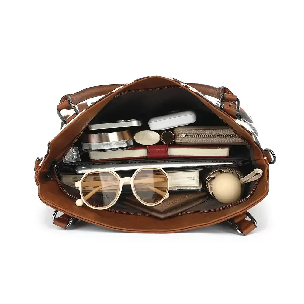 Handbags PU Leather Large Shoulder Bag, Cow Pattern Work Bags With Multi-Pockets Orange / (30cm<Max Length<50cm) / United States