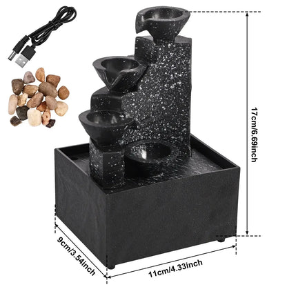 Desktop Waterfall Fountain Ornament – Mini Relaxing Home & Office Decor black 2pcs / United States