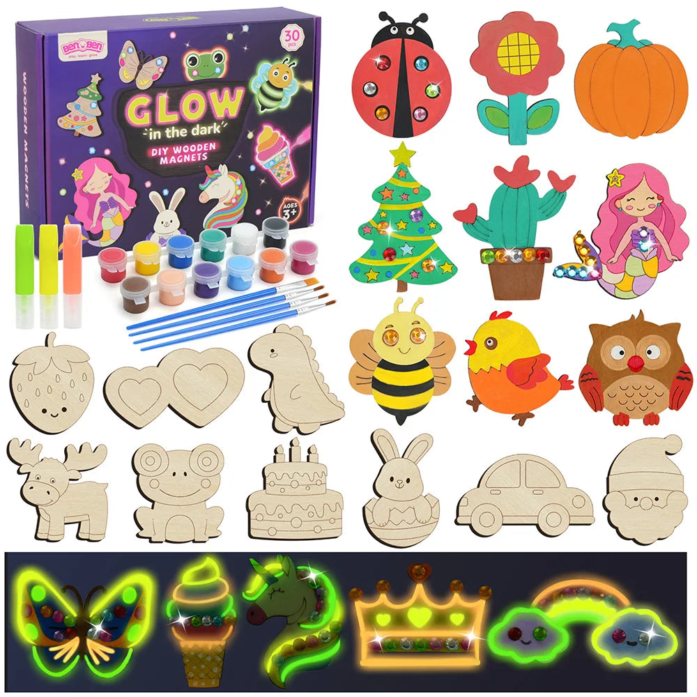 DIY Glow-in-the-Dark Wooden Magnet Craft Kit for Kids