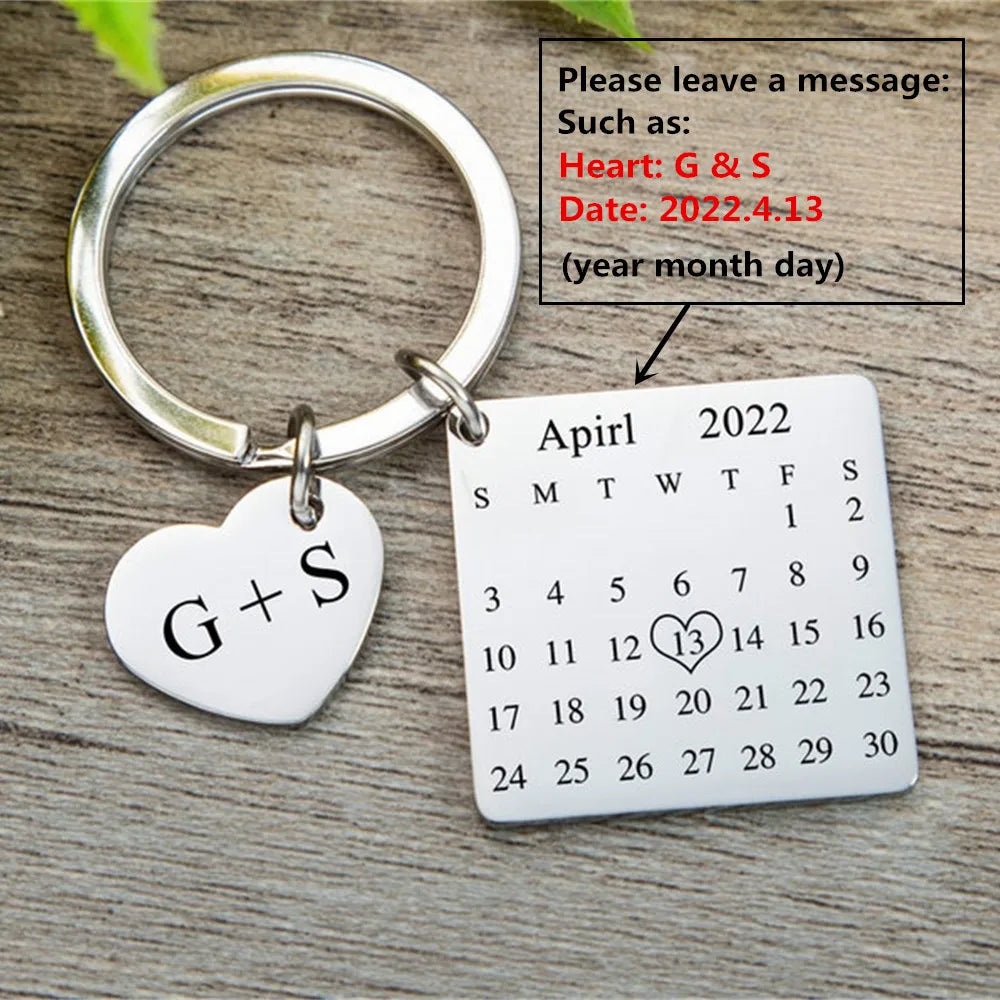 Custom Date Keychain Personalized Name Jewelry Calendar Keyring