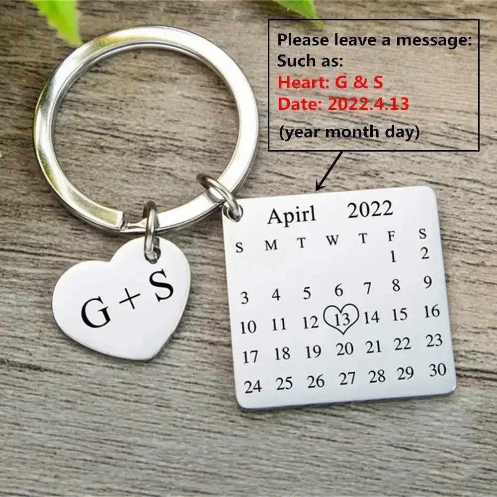 Custom Date Keychain Personalized Name Jewelry Calendar Keyring Minx