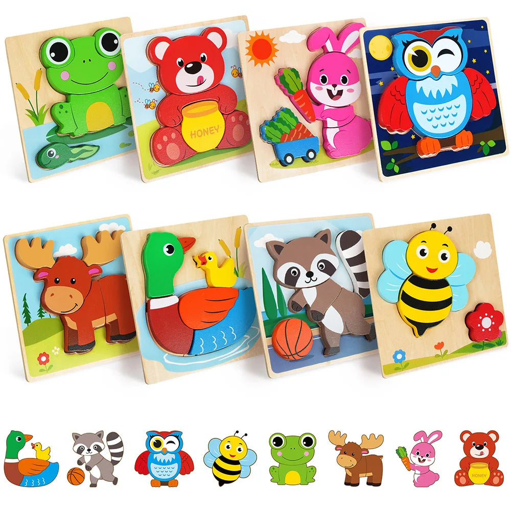 8-Pack Animal Wooden Puzzle Set for Toddlers