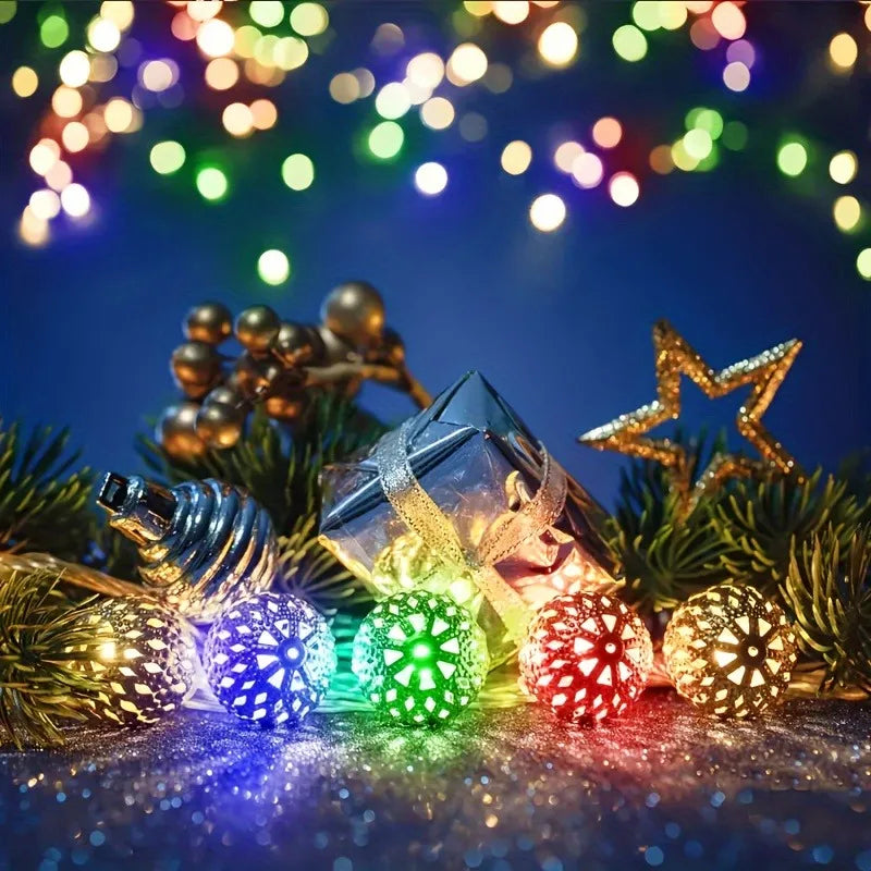 Solar Moroccan String Lights Metal Spherical Outdoor Fairy Lights
