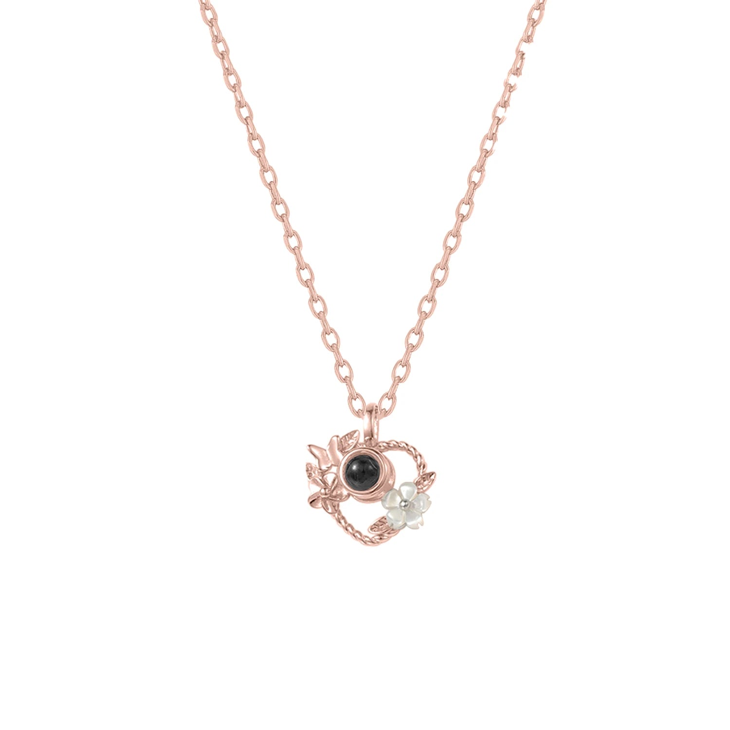 925 Silver Heart Projection Necklace Custom Photo Flower Pendant for Women