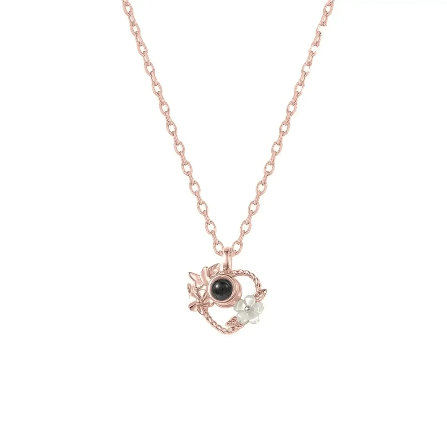 925 Silver Heart Projection Necklace Custom Photo Flower Pendant for Women Rose Gold / Copper / 50cm
