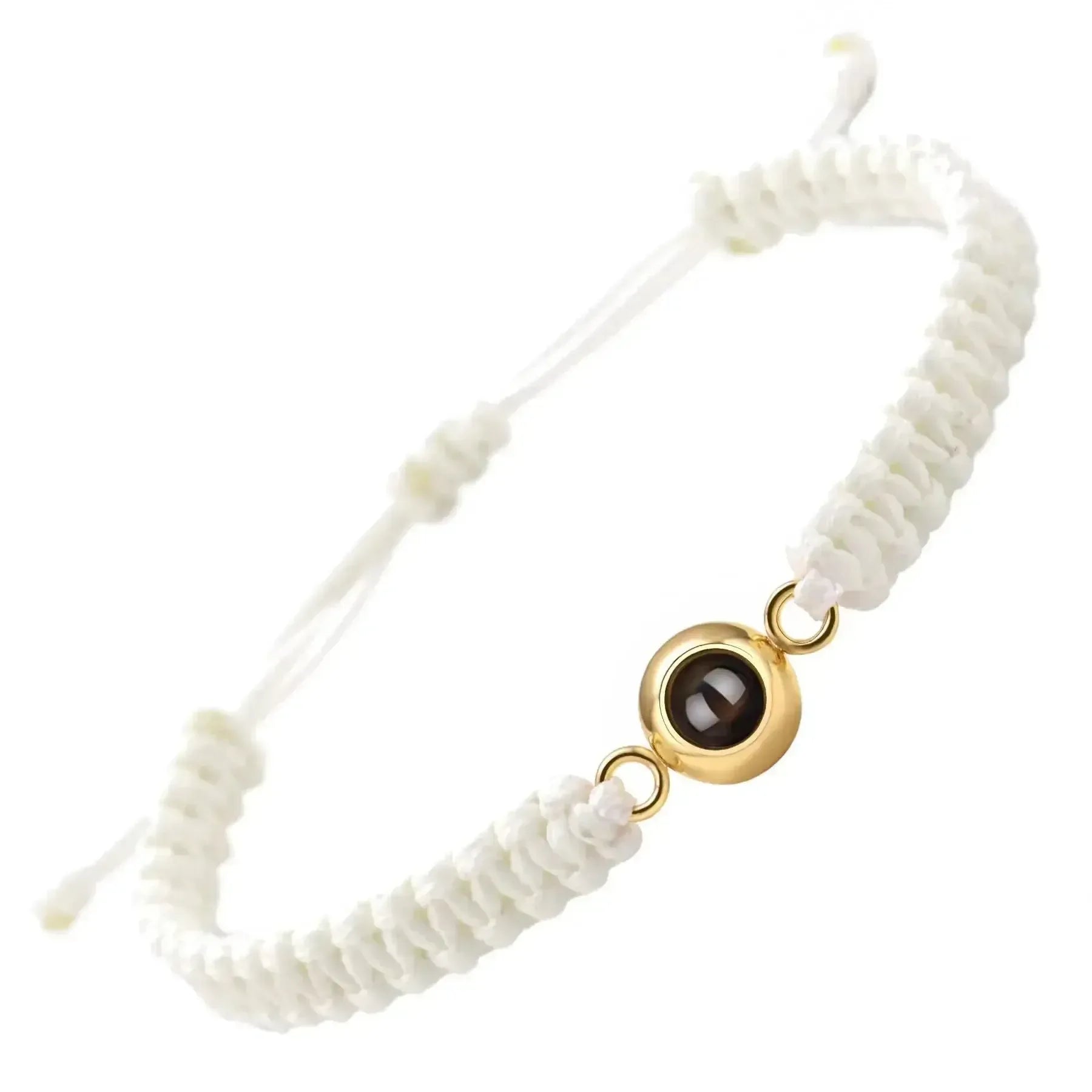 Photo Projection Bracelet – Personalized Heart Charm Woven Rope Chain pink rope / Adjustable / rose gold beads