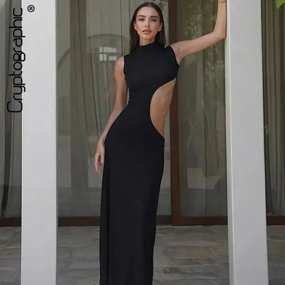 Cryptographic Sexy Cut Out Maxi Dress black / S
