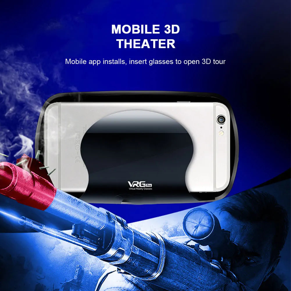 VRG Pro 3D VR Headset with Adjustable Lenses – Immersive Smart Glasses for 3.5–7” Smartphone