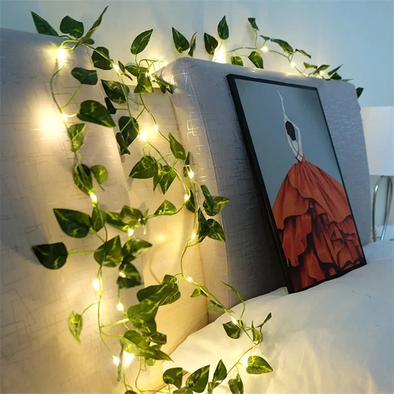 Green Leaf Vine Fairy Lights – Battery LED Garland for Home & Events