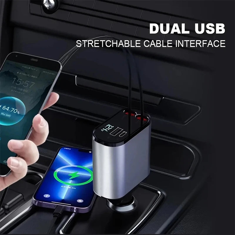 Retractable Cable Cigarette Lighter Adapter ensuring a quick recharge for multiple devices