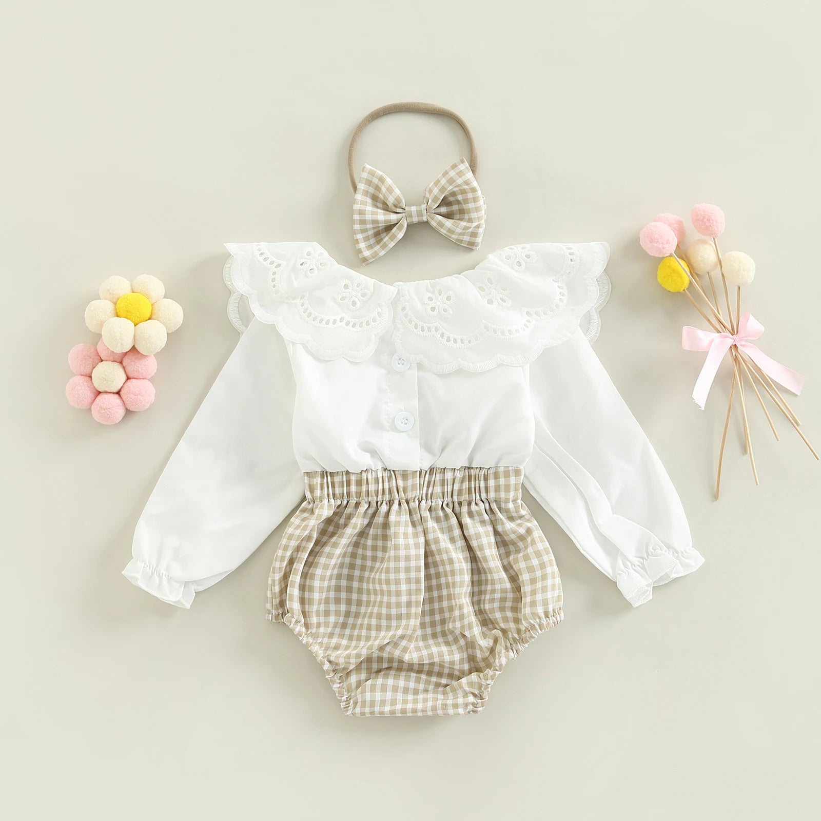 Long Sleeve Romper + Hairband Set for Infants