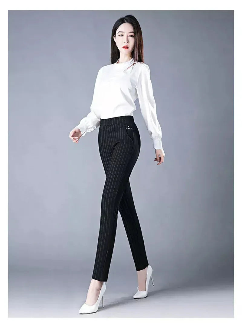 Elastic Waist Casual Straight Pants Black / M