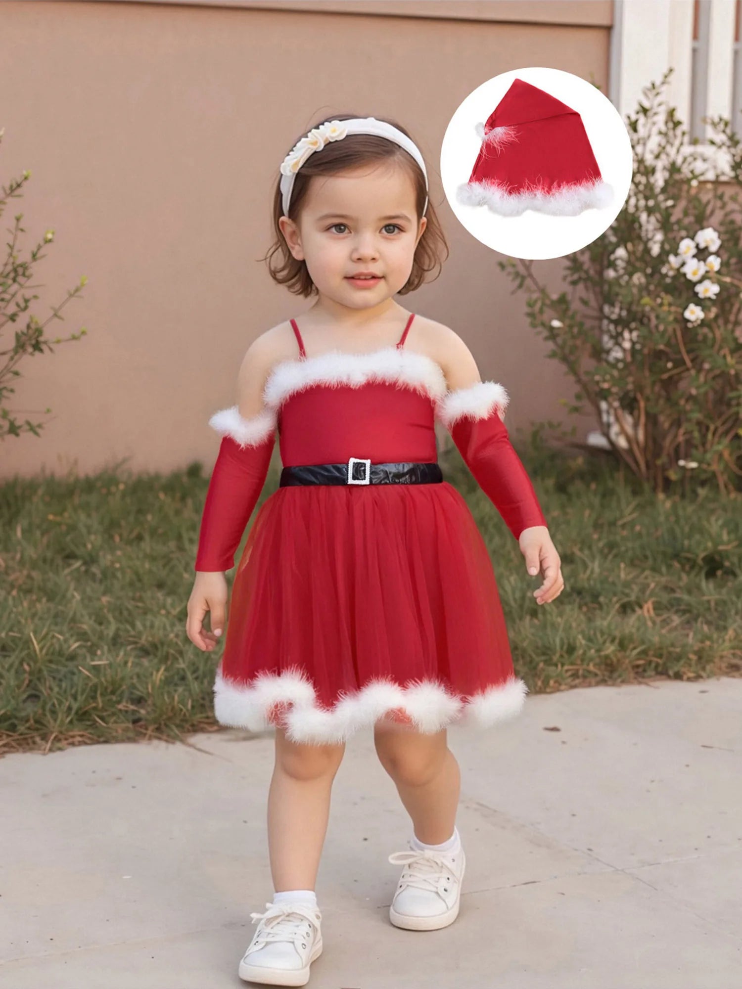 Baby Girl Christmas Outfit Set – Reindeer Romper with Santa Hat & Socks