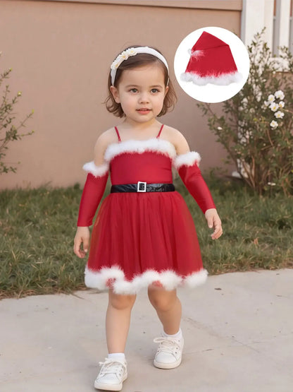 Baby Girl Christmas Outfit Set – Reindeer Romper with Santa Hat & Socks Red / 2-3 Years / United States
