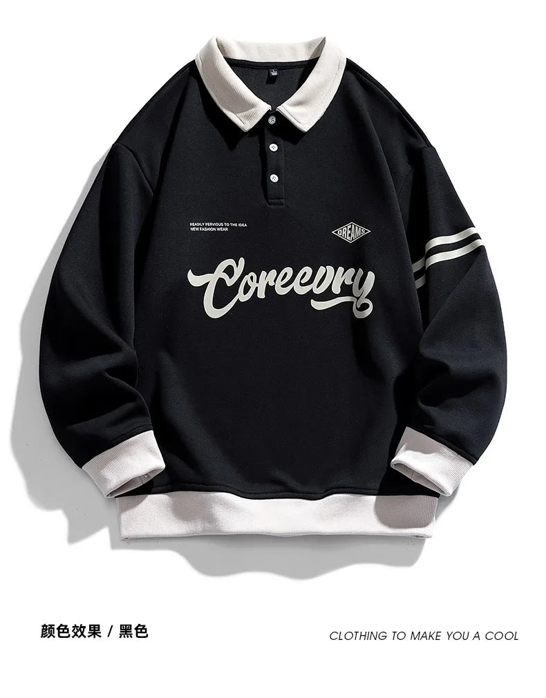 Men Oversized Contrasting Colors Lapel Sweatshirt