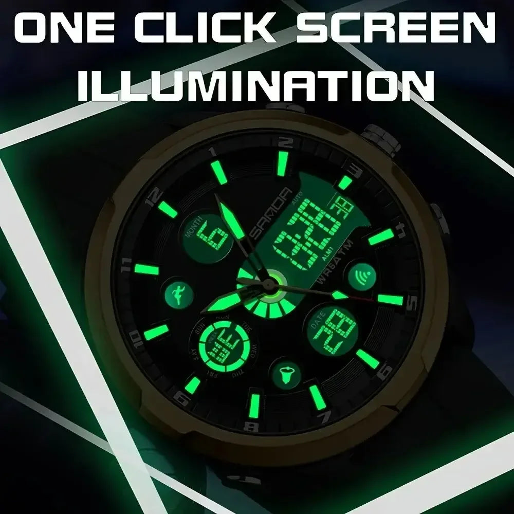Electronic Round Watch Luminous Dual Display Timing Week Date Alarm Clock Stopwatch Multi Function Watch green / United States