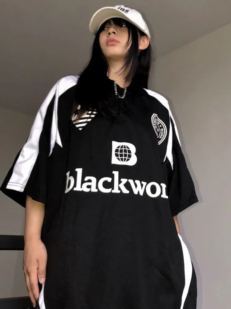 Women American Retro High Street Tees Vintage Long Sleeve Hip-hop